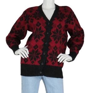 Vintage Hilda Iceland Wool Nordic Snowflake Xmas Christmas Knit Cardigan Sweater